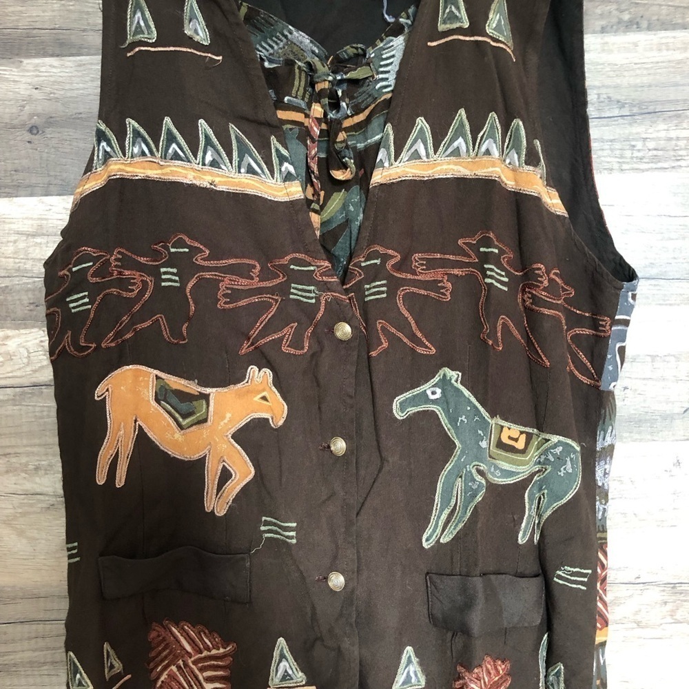 Vintage 80s Le Château Southwestern Aztec Coord Set Vest and Pants Small - Picture 9 of 16